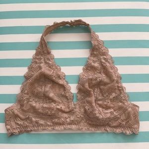 Free People Galloon Lace Halter Bralette Tan M